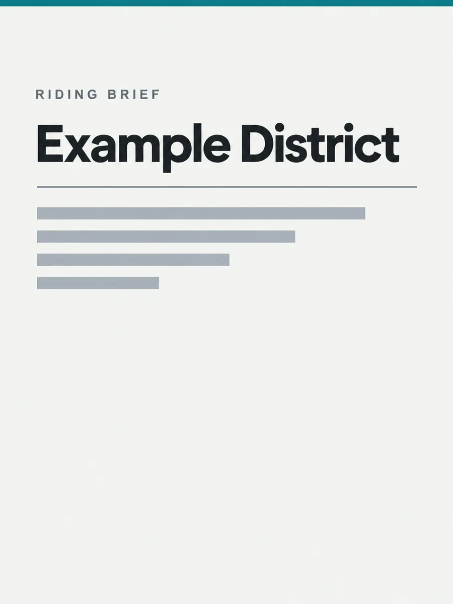 The cover of a riding brief, titled Example District.
